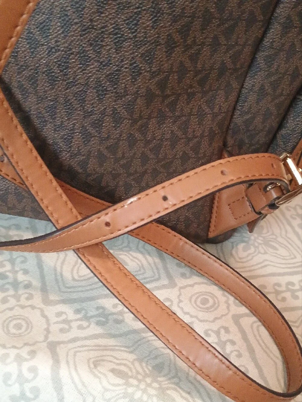 Michael Kors Brown & Tan Logo Backpack with Gold Accents